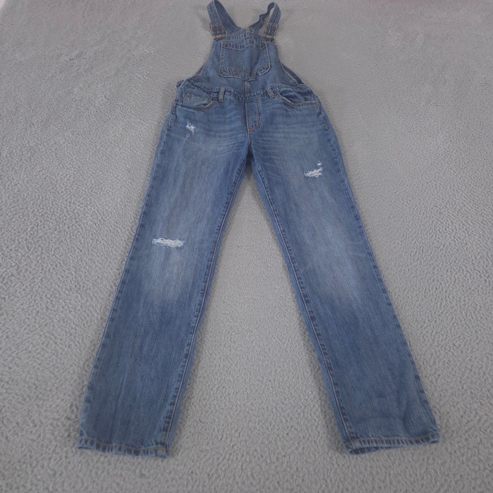 Gap Overalls Kids XL Blue Distressed Overalls Straight Leg Denim Bib Pocket